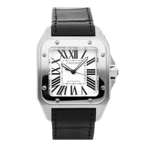 Cartier Santos 100 W20073X8 Stainless Steel Roman Numeral White Dial Mens Watch