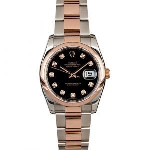 Rolex Datejust 116201 Two Tone Stainless Steel & Everose Gold Black Dial