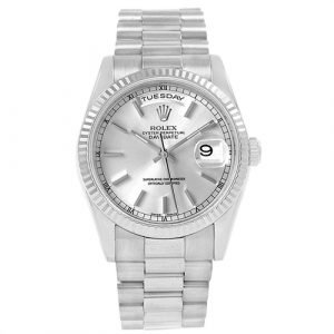 Rolex Day-Date 118239 Silver Dial 18k White Gold President Automatic Watch
