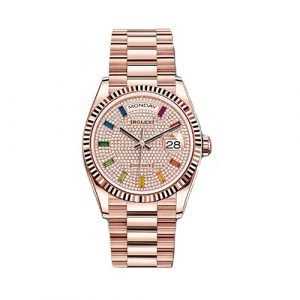 Rolex Day-Date 128235 18k Everose Gold President Diamond Paved Rainbow Dial Watch