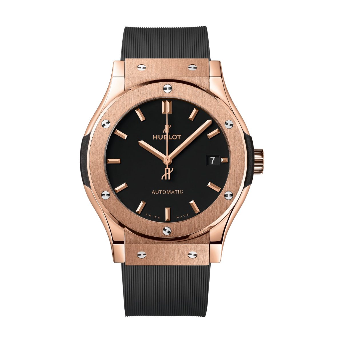 Case Dimensions 45 mm Case Material 18K Rose Gold Dial Color Matte Black Skeleton Crystal Sapphire with Anti-reflective Treatment Bezel 18K Rose Gold with 6 H-shaped Titanium Screws Power Reserve 72 Hours Water Resistance 50 m. Clasp 18K Rose Gold Deployant Buckle Band Material Rubber