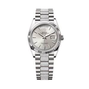 Rolex Day-Date 36 128239-0025 Silver Dial Diamond President Bracelet