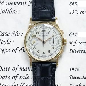 Patek Philippe 18k Yellow Gold Vintage Chronograph 33mm Tiffany Dial Breguet Numerals. 130J TIFFANY BREGUET BLACK LEATHER