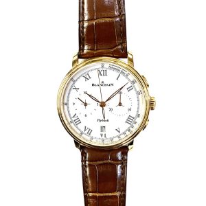 Blancpain Villeret 43.6mm Flyback Chronograph Pulsometer Rose Gold 6680F-3631-55B WHITE BROWN CROCODILE