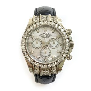 Rolex  Daytona  Diamond Bezel and Lugs White Gold 116599RBR WHITE MOP DIAMOND BLACK CROCODILE