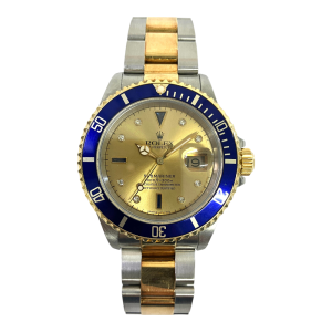 Rolex Submariner Date 40mm Blue Bezel "Serti Dial" Steel and Yellow Gold 16613SG CHAMPAGNE DIAMOND OYSTER