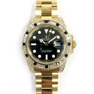 Rolex GMT-Master II 40mm Diamond & Black Sapphire Bezel Diamond Lugs  Yellow Gold 116758SANR BLACK OYSTER