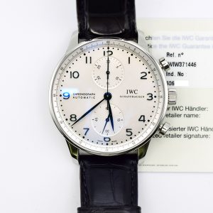 IWC Schaffhausen Portugieser Chronograph 40.9mm Stainless Steel IW371446 WHITE ARABIC BLUE CROCODILE