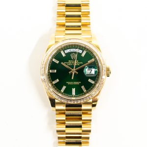 Rolex Day-Date 36mm Diamond Bezel Yellow Gold 128398TBR GREEN DIAMOND PRESIDENT