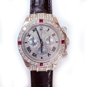 Rolex Daytona 4 Rubies + Baguette Diamonds Bezel and Diamond Lugs,White Gold 116599 4RU ZER  PAVE DIAMOND BLACK CROCODILE