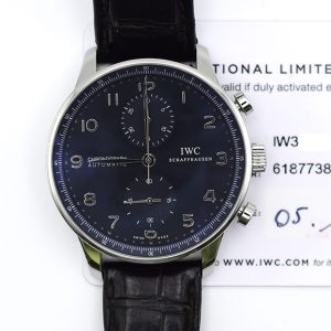 IWC Schaffhausen Portugieser Chronograph 40.9mm Stainless Steel IW371491 BLUE ARABIC BLACK CROCODILE