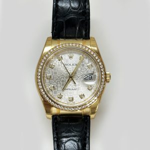 Rolex Datejust 36mm Yellow Gold 116188 SILVER JUBILEE DIAMOND BLACK CROCODILE