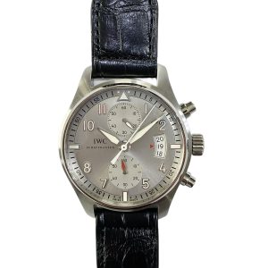 IWC Schaffhausen Pilot Spitfire "Ju-Air" Chronograph Stainless Steel IW387809 SILVER BLACK CROCODILE