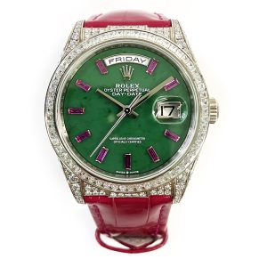 Rolex Day-Date 36mm Diamond Bezel Diamond Case White Gold 128459TBR JADE RUBY DIAMOND PINK CROCODILE