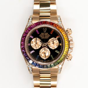Rolex Daytona Rainbow Sapphire Bezel Diamond Lugs and Crown Rose Gold  116595RBOW BLACK OYSTER