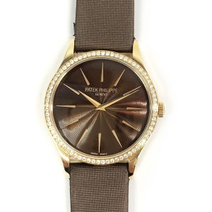 Patek Philippe Calatrava 33mm Rose Gold Diamonds Bezel Manual 4897R-001 BROWN BROWN SATIN
