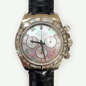 Rolex Daytona Diamond Bezel White Gold 116589BR BLACK MOP ROMAN BLACK CROCODILE