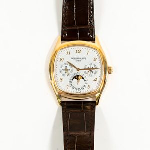 Patek Philippe Complication Perpetual Calendar 37mm x 44.6mm Tonneau Case Rose Gold  5940R-001 WHITE BROWN CROCODILE