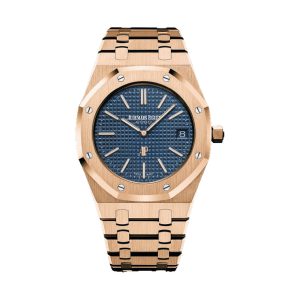 Audemars Piguet Royal Oak Jumbo Extra-Thin 18K Rose Gold Blue 'Petite Tapisserie' Dial 39mm 15202OR.OO.1240OR.01
