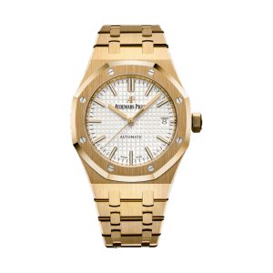 Audemars Piguet Royal Oak Selfwinding 18K Yellow Gold Silver 'Grande Tapisserie' Dial 37mm 15450BA.OO.1256BA.01