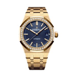 Audemars Piguet Royal Oak Selfwinding 18K Yellow Gold Factory Diamond Bezel Blue Dial 37mm 15451BA.ZZ.1256BA.01