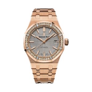 Audemars Piguet Royal Oak Selfwinding 18K Rose Gold Factory Diamond Bezel Grey Dial 37mm 15451OR.ZZ.1256OR.02