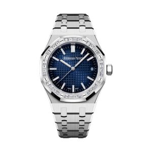 Audemars Piguet Royal Oak Selfwinding 18K White Gold Factory Baguette Diamond Bezel Blue Dial 37mm 15551BC.ZZ.1356BC.01