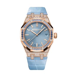 Audemars Piguet Royal Oak Selfwinding 18K Rose Gold Factory Diamond Bezel Light Blue Dial 37mm 15551OR.ZS.D344CR.01