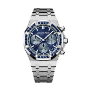 Audemars Piguet Royal Oak Selfwinding Chronograph 18K White Gold Factory Baguette Sapphire Bezel Blue Dial 41mm 26240BC.SS.1320BC.01