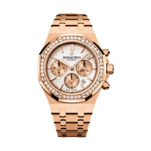 Audemars Piguet Royal Oak Selfwinding Chronograph 18K Rose Gold Factory Diamond Bezel Silver Dial 38mm 26315OR.ZZ.1256OR.01