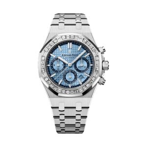 Audemars Piguet Royal Oak Chronograph 38mm 18K White Gold Factory Baguette Diamond Bezel Blue Dial 26318BC.ZZ.1256BC.01