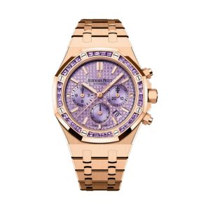 Audemars Piguet Royal Oak Chronograph 18K Rose Gold Factory Gem-Set Bezel Purple Dial 38mm 26319OR.AY.1256OR.01