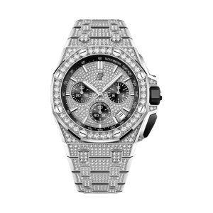 Audemars Piguet Royal Oak Offshore Selfwinding Chronograph 18K White Gold Factory Baguette Diamond Paved 43mm 26423BC.ZZ.2100BC.01