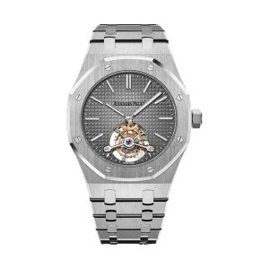 Audemars Piguet Royal Oak Tourbillon Extra-Thin 950 Platinum Smoked Blue 'Petite Tapisserie' Dial 41mm 26510PT.OO.1220PT.01