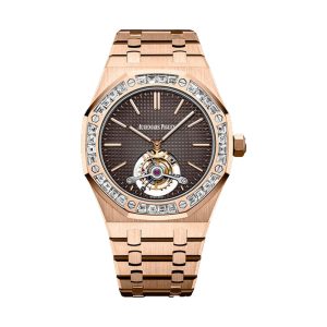 Audemars Piguet Royal Oak Tourbillon Extra-Thin 18K Rose Gold Factory Baguette Diamond Bezel Blue Dial 41mm 26516OR.ZZ.1220OR.01