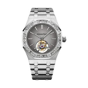 Audemars Piguet Royal Oak Tourbillon Extra-Thin 950 Platinum Factory Baguette Diamond Bezel Blue Dial 41mm 26516PT.ZZ.1220PT.01
