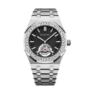 Audemars Piguet Royal Oak Tourbillon Extra-Thin 18K White Gold Factory Sapphire Bezel Black Tapisserie Dial 41mm 26521BC.ZZ.1220BC.01
