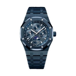 Audemars Piguet Royal Oak Perpetual Calendar 18K White Gold Factory Baguette Diamond Bezel Blue Dial 41mm 26674CD.OO.1225CD.01