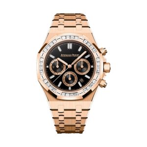 Audemars Piguet Royal Oak Chronograph 38mm 18K Rose Gold Factory Baguette Diamond Bezel Light Blue Dial 26715OR.ZZ.1356OR.02