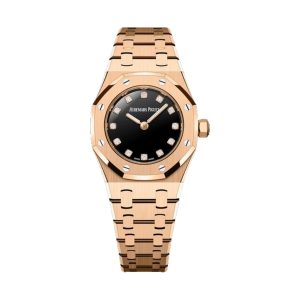 Audemars Piguet Royal Oak Mini Quartz 18K Rose Gold Black Onyx Dial Factory Diamond Hour Markers 23mm 67630OR.OO.1312OR.01
