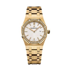 Audemars Piguet Royal Oak Quartz 18K Yellow Gold Factory Diamond Bezel & Bracelet Silver Dial 33mm 67651BA.ZZ.1261BA.01