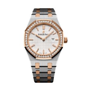 Audemars Piguet Royal Oak Quartz Two-Tone 18K Rose Gold & Stainless Steel Factory Diamond Bezel Silver Dial 33mm 67651SR.ZZ.1261SR.01