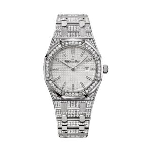 Audemars Piguet Royal Oak Quartz 18K White Gold Factory Diamond Bezel & Bracelet Silver Dial 33mm 67652BC.ZZ.1262BC.01
