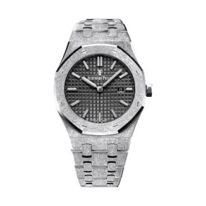 Audemars Piguet Royal Oak Quartz 18K White Gold Frosted Finish Black 'Grande Tapisserie' Dial 33mm 67653BC.GG.1263BC.02
