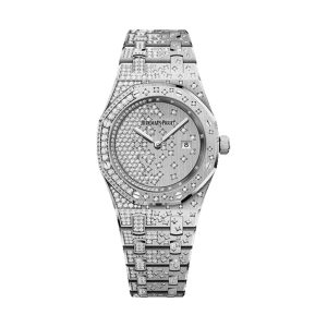 Audemars Piguet Royal Oak Quartz 18K White Gold Factory Diamond Bezel & Bracelet Silver Dial 33mm 67654BC.ZZ.1264BC.01