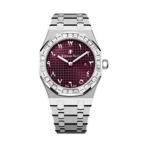 Audemars Piguet Royal Oak Quartz 18K White Gold Factory Baguette Diamond Bezel Purple Dial 33mm 67656BC.ZZ.1261BC.01