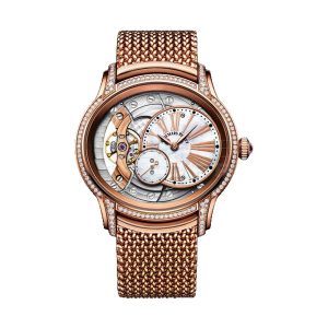 Audemars Piguet Millenary Hand-Wound 18K Rose Gold Factory Diamond Bezel & Bracelet MOP Dial 39.5mm 77247OR.ZZ.1272OR.01