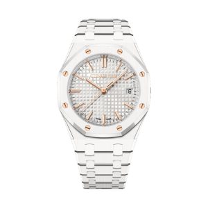 Audemars Piguet Royal Oak Selfwinding White Ceramic Silver 'Grande Tapisserie' Dial 34mm 77350CB.OO.1266CB.01