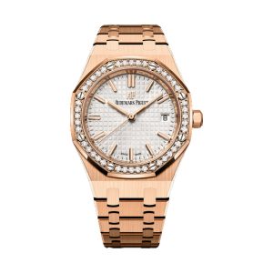 Audemars Piguet Royal Oak Selfwinding 18K Rose Gold Factory Diamond Bezel Silver Dial 34mm 77351OR.ZZ.1261OR.01