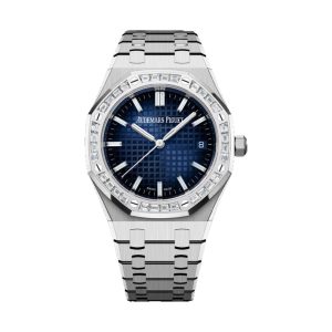 Audemars Piguet Royal Oak Selfwinding 18K White Gold Factory Baguette Diamond Bezel Blue Dial 34mm 77451BC.ZZ.1261BC.01